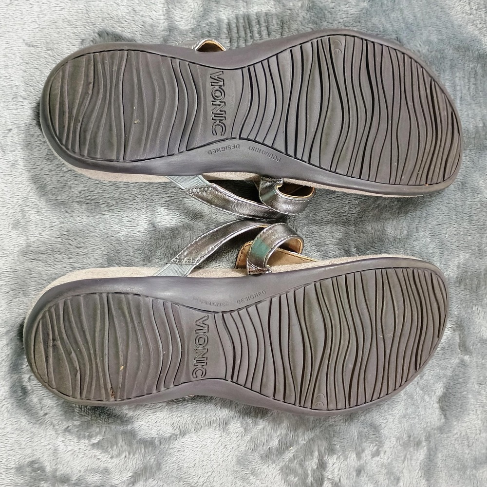 Vionic Sandals Womens 8.5 Silver Marley Thong Wedge Adjustable Strap Comfort - Picture 5 of 8